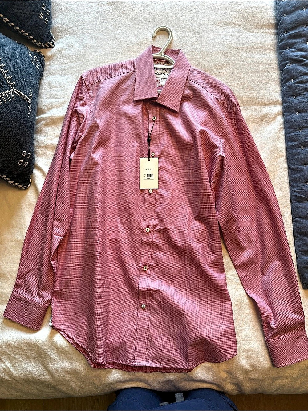 Robert Graham Salzano Houndstooth Cotton Shirt in Red Size 16.5 NWT